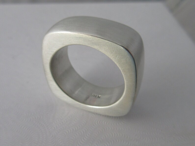 Silver ring Square Ring statement wedding band Chunky silver square ring organic look