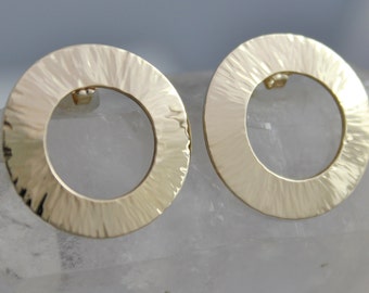 14k Yellow Gold Earrings // Hammered Earrings // Circle Earrings // Recycled Materials // Eco Friendly Made to order