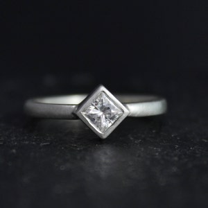 Princess Cut Moissanite Ring in Sterling Silver, 4mm Moissanite, Stacking Ring, Moissanite Solitaire, Ready to Ship Size 6.75