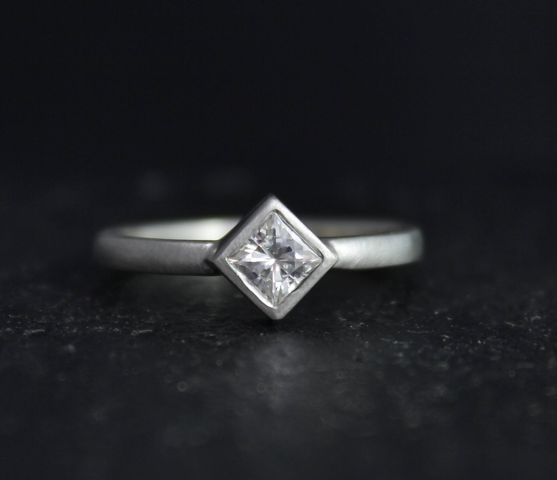 Princess Cut Moissanite Ring in Sterling Silver, 4mm Moissanite, Stacking Ring, Moissanite Solitaire, Ready to Ship Size 6.75