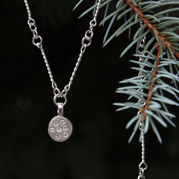 Pleiades Necklace, Handmade Silver Chain Link Necklace, Diamond Coin Pendant, Constellation Pendant, Eco Friendly, Ready to Ship Neckwear