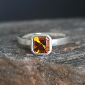 Asscher Cut 6mm, Citrine ring statement ring, golden gemstone, fall colors ring, november birthstone ring, alternative engagement, unique