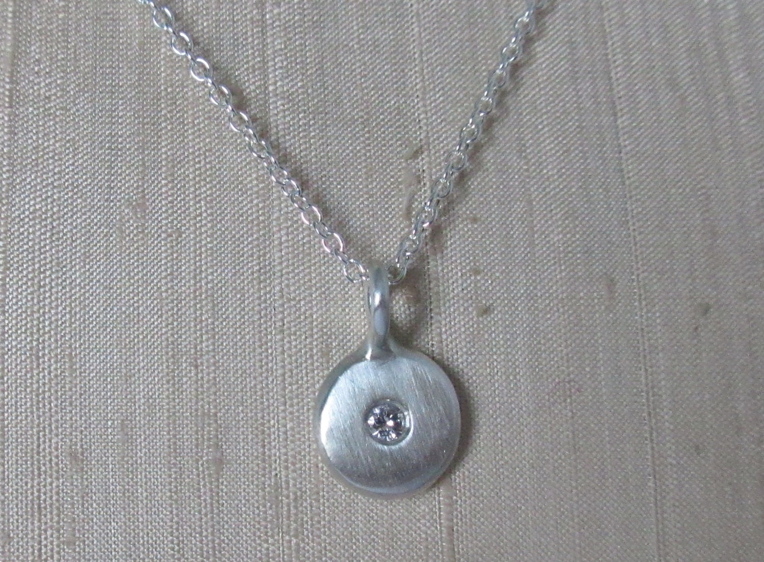 Sterling Silver Diamond Coin Pebble Necklace, Handmade Silver Pendant ...