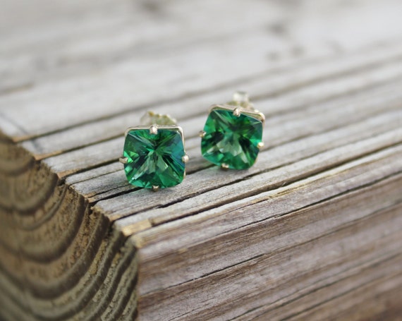 Green Topaz 14k Yellow Gold Stud Earrings 8mm Cushion Cut Green Topaz Earrings May Birthstone Earrings Ready to Ship Etsy Israel