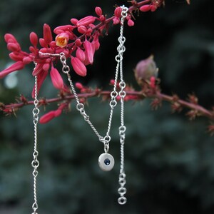 Sapphire Necklace, Handmade Chain Necklace, Sapphire Coin Pendant, Modern Minimalist, September Birthstone, Ready to Ship Neckwear