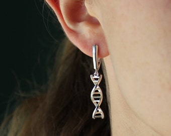 DNA earrings silver leverbacks gift for science dangle earrings