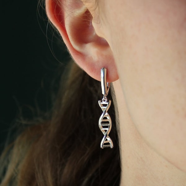 DNA earrings silver leverbacks gift for science dangle earrings