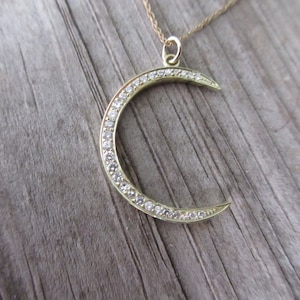 14k Gold Diamond Moon pendant, 14k Yellow Gold, Crescent Moon pendant, Boho pendant, Boho Necklace, Celestial, Made to Order