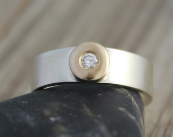 Sterling Silver 14k Yellow Gold Diamond Ring // Silver and Gold Ring // Eco Friendly // Stackable Ring // Band Ring // Ready to Ship SZ 6, 7