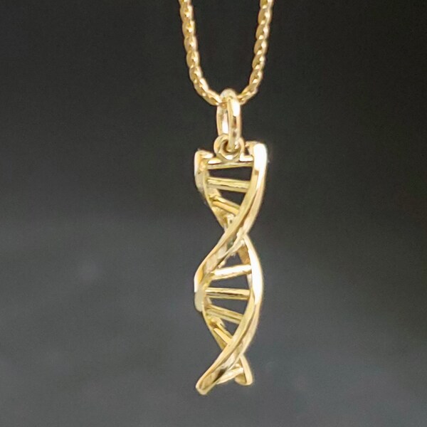 DNA Gold Necklace Pendant, 18k Yellow Gold DNA, Gift for Science, Eco Friendly, Gold Double Helix Pendant. Solid 18k Gold,