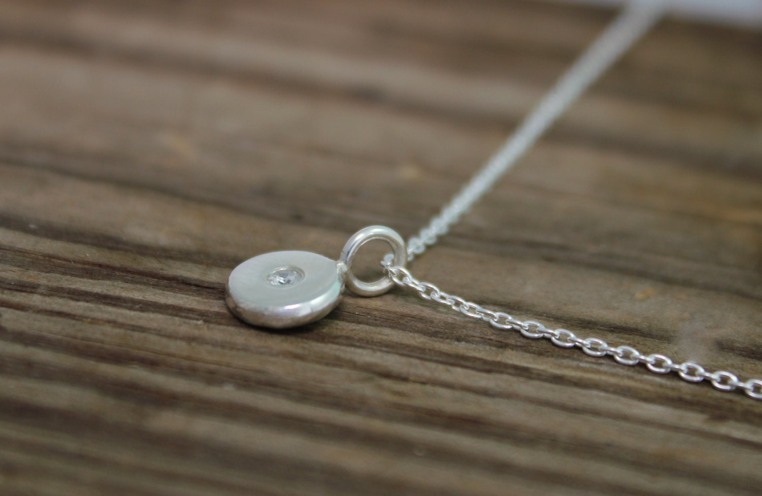 Sterling Silver Diamond Coin Pebble Necklace, Handmade Silver Pendant ...