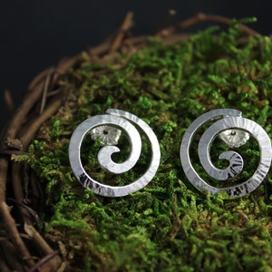 Sterling Silver Spiral Earrings, Spiral Stud Earrings, Hammered Silver Earrings, Organic Nature Inspired Earrings, Ready to Ship