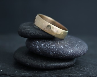 Hammered 14k Yellow Gold Band, 5mm Wide Handmade Gold Band, Hammered Band, Wedding Band, EcoFriendly, Made to order Custom, Personalized