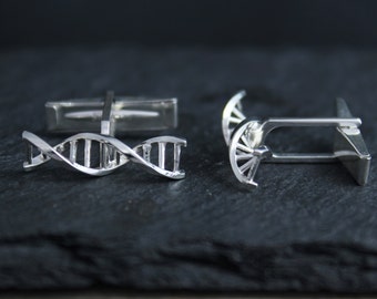 Double Helix DNA  argentium silver cuff links sterling silver Dna jewelry Made to order
