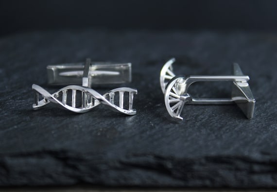 Double Helix DNA  argentium silver cuff links sterling silver Dna jewelry Made to order