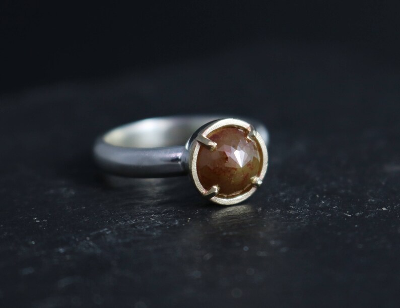 Rose Cut Brown Diamond in 14k Gold and Sterling Silver 14k | Etsy