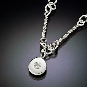 Sterling silver hand made link chain necklace diamond coin READY TO SHIP