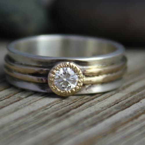 Sterling Silver 14k Yellow Gold Diamond Ring // Silver and - Etsy