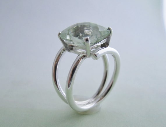 Sterling Silver Bezel Set Cushion Green Quartz Prasiolite Ring Sterling Silver Bezel Set Cushion Green Quartz Prasiolite Ring