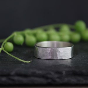 Hammered Square Sterling Silver Band, 6mm Wide Square Ring, Hammered Silver Band, Simple Hammered Band, Eco Friendly Ring, Ready to Ship