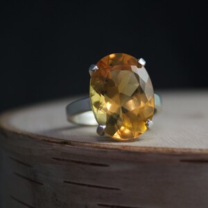 Large Citrine Ring, Golden Citrine, Sterling Silver Claw Setting, Four Prong Ring, Cocktail Ring, November Birthstone, Made to order