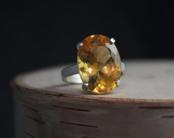 Large Citrine Ring, Golden Citrine, Sterling Silver Claw Setting, Four Prong Ring, Cocktail Ring, November Birthstone, Made to order