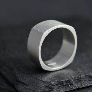 Square Sterling Silver Band, 10mm Wide Band, Simple Square Wedding Band, Men&#39;s Square Wedding Band, Men&#39;s Ring, Ready to Ship Size 9, 10, 11