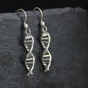 DNA earrings silver frenchbacks gift for science dangle earrings