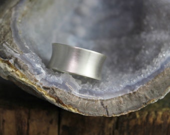 Simple Wide Sterling Silver Band, 10mm Wide Silver Band, Brushed Silver Band, Concave Silver Band, made to order
