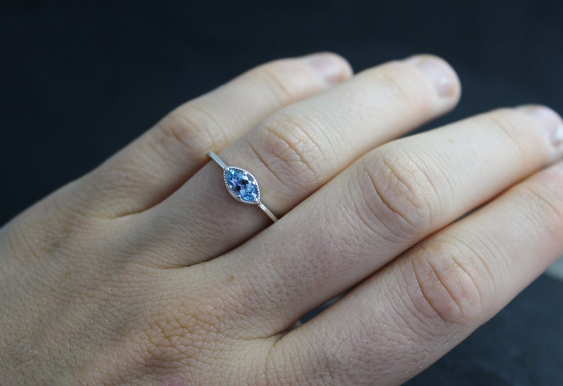 925 STERLING SILVER FILLED Antique Filigree Marquise Aquamarine Dainty