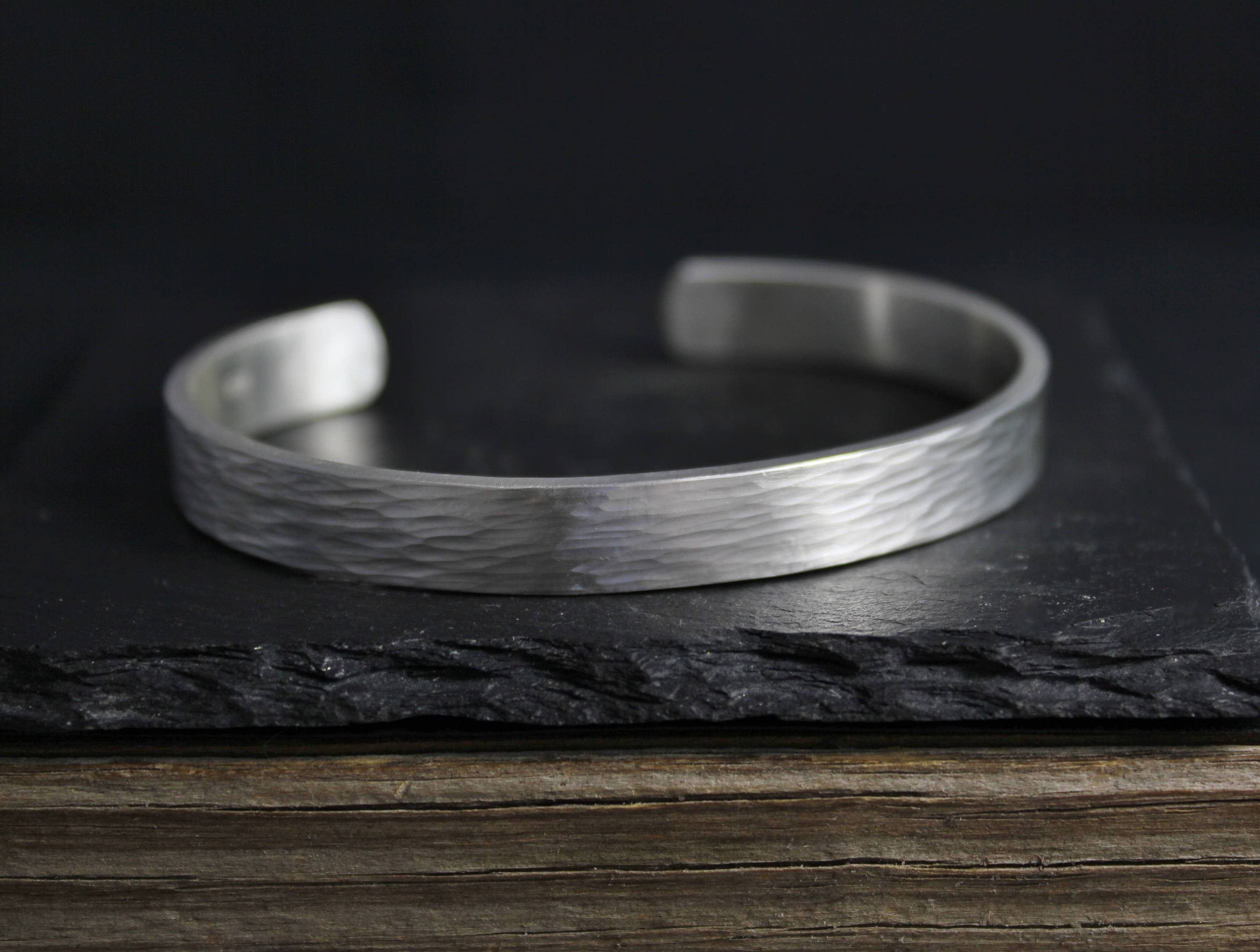 Sterling Silver Hammered Cuff Bracelet, 8mm Wide Silver Cuff, Mens