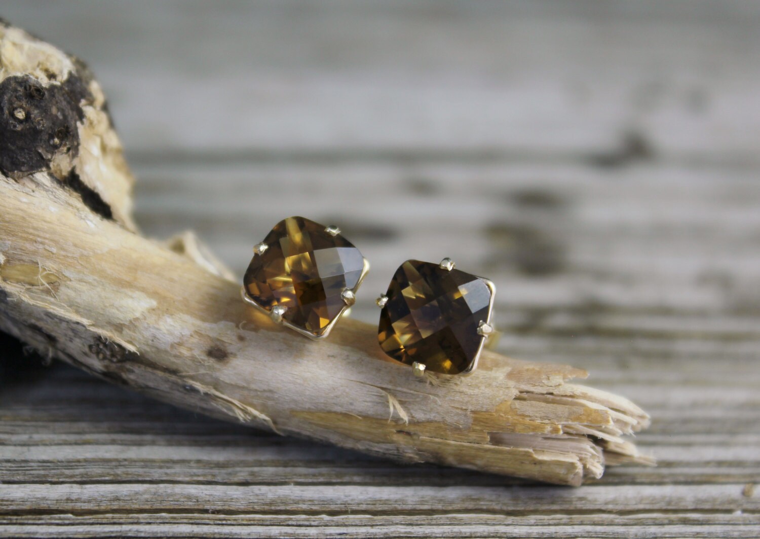 Smoky quartz earrings yellow gold deals