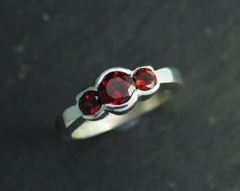 Sterling Silver Garnet Three Stone Ring