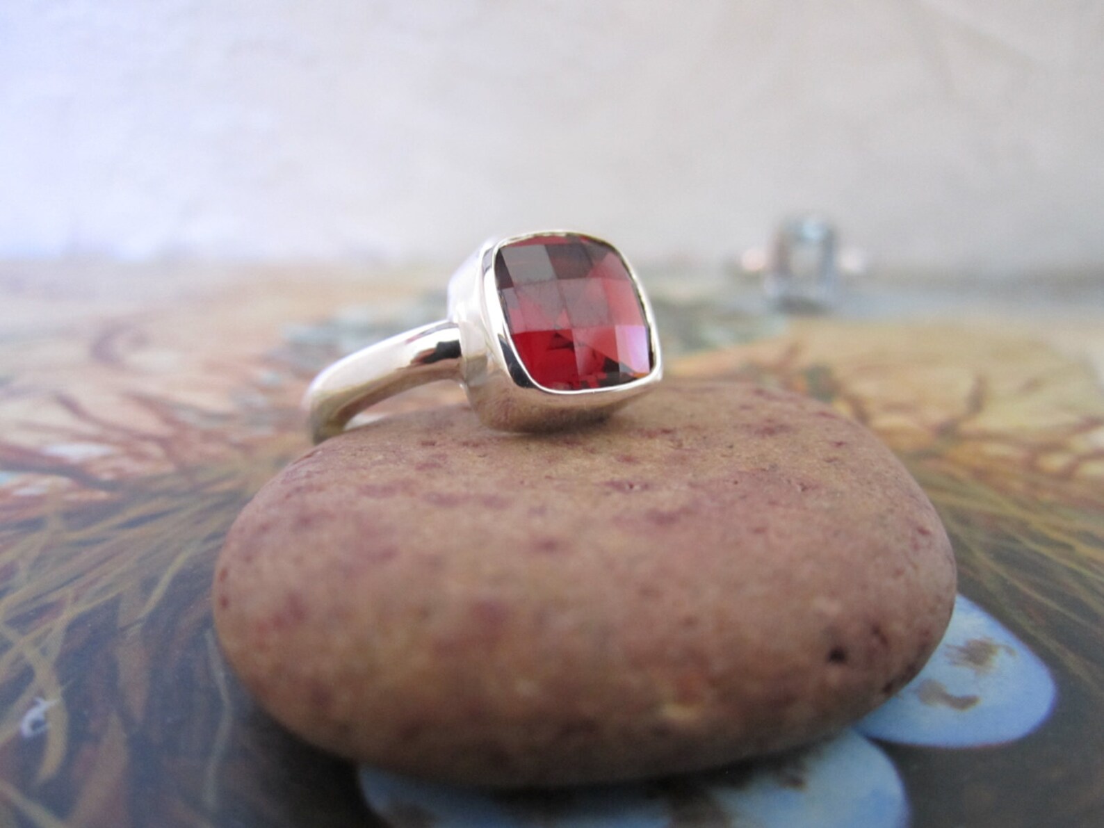 Sterling Silver Bezel Set Ring Antique Square 8mm Etsy