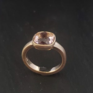 Rose cut cushion Morganite 8mm low rise ring, engagement ring, statement ring, rare ring, one of a kind ring, rose gold made to order