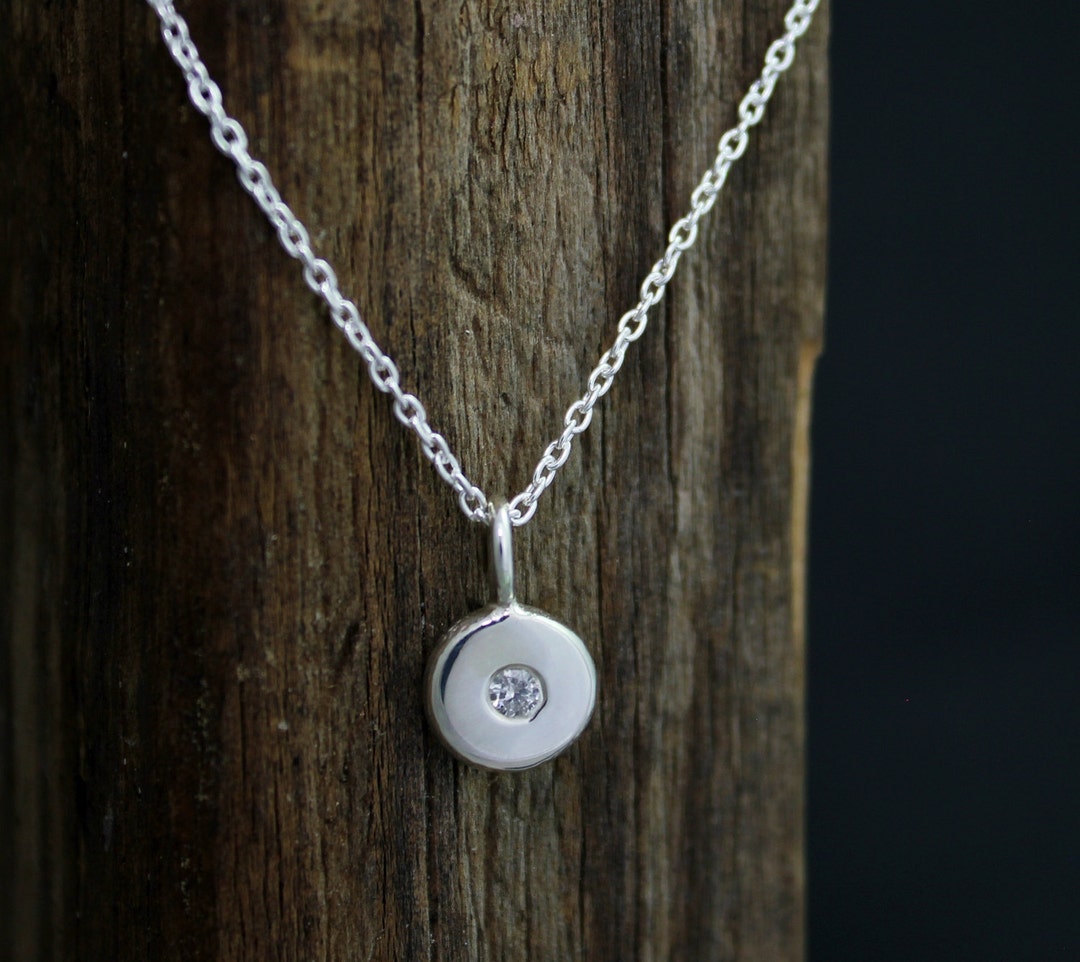 Sterling Silver Diamond Coin Pebble Necklace, Handmade Silver Pendant ...