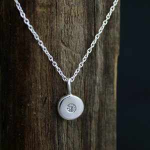 Sterling Silver Diamond Coin Pebble Necklace, Handmade Silver Pendant, Silver Diamond Disc Pendant, Neckwear