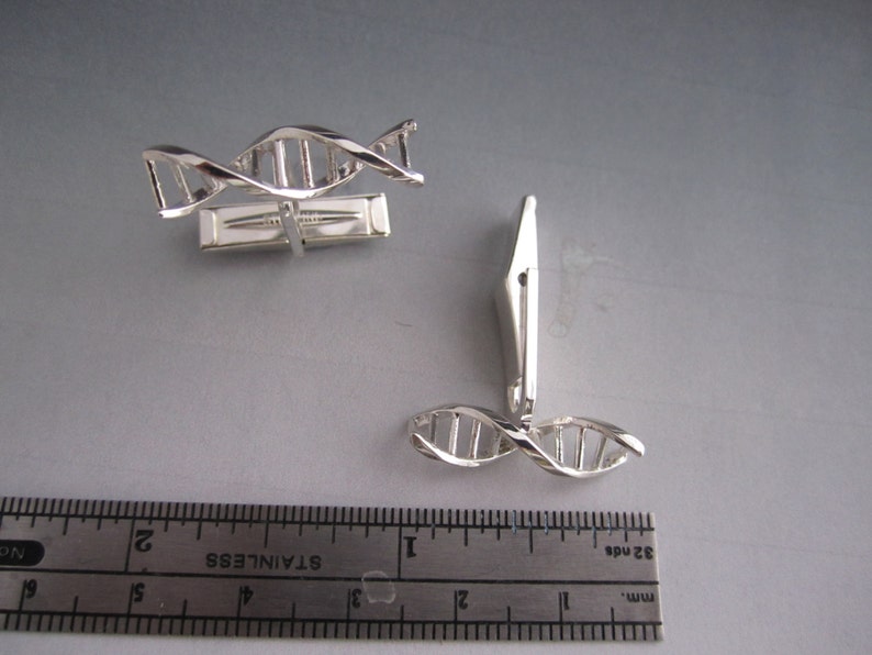 Double Helix DNA argentium silver cuff links sterling silver Dna jewelry Ready to Ship