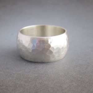Hammered Sterling Silver Band Ring, 10mm Wide Band, Men's Ring, Unisex Ring, Wide Wedding Band
