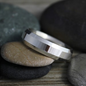 Sterling Silver Mens Band Ring 6mm Beveled Edge Ring - Man Ring - Wedding Band - Eco Friendly - Ready to Ship Size 8, 9, 10, 11, 12
