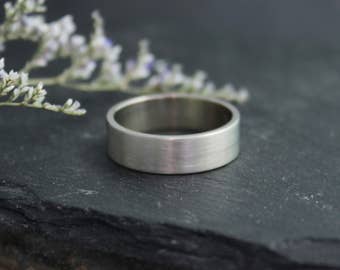 Flat band ** 6mm Wide 14k White Gold Band, Wedding Band,  Brushed Gold, Matte Gold Band, Simple Band, Made to order Custom, Personalized