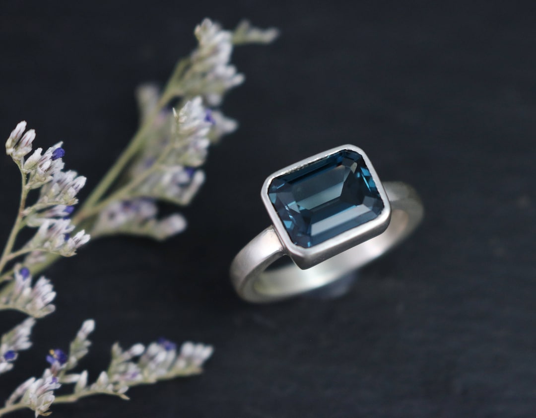 Emerald Cut London Blue Topaz Ring Sterling Silver Ring - Etsy