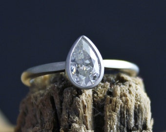 14k White Gold Pear Shape Moissanite Ring, Solitaire Pear Cut Moissanite, Bridal Set, Engagement Ring,