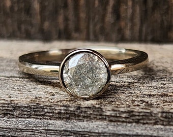 Salt and Pepper Diamond Ring, 14k White Gold Ring, Bezel Set, Engagement Ring, Bridal Set, Conflict Free, Made to order