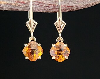 Citrine Dangle Earrings, Yellow Gold Earrings, Cushion Cut Citrine Earrings, Leverback Earrings, Gemstone Earrings, Made to order dangle