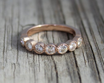 Vintage Inspired 14k Rose Gold Moissanite Ring - Charles and Colvard Moissanite - Engagement Ring - Wedding Ring - Made to order