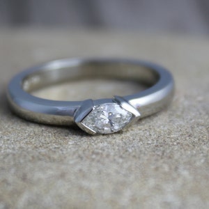 Diamond Marquise Ring in 14k White Gold, East to West Marquise, Half Bezel, Simple Engagement Ring, Made to order