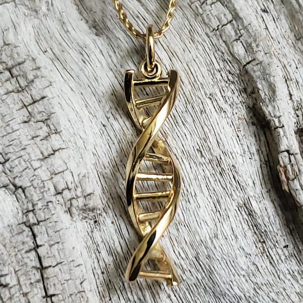 Double Helix DNA  14k Yellow Gold pendant, gift for science, Science Graduation Gift, Gift for Scientist, Biologist Gift