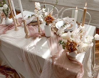 Rose Gold Wedding Cheesecloth Table Runner and Napkins Table Decor Centerpiece, Dusty Rose Table Runner Gauze