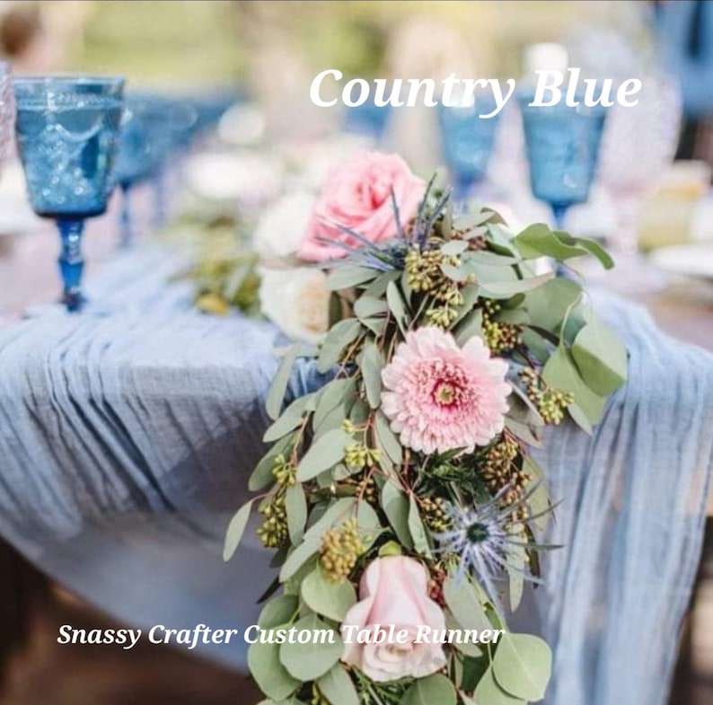 Blue Cheesecloth Table Runner and Napkins Premium Quality pick your color and length image 3